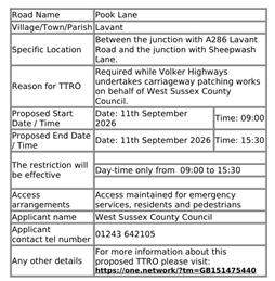 Road Closure - Pook Lane